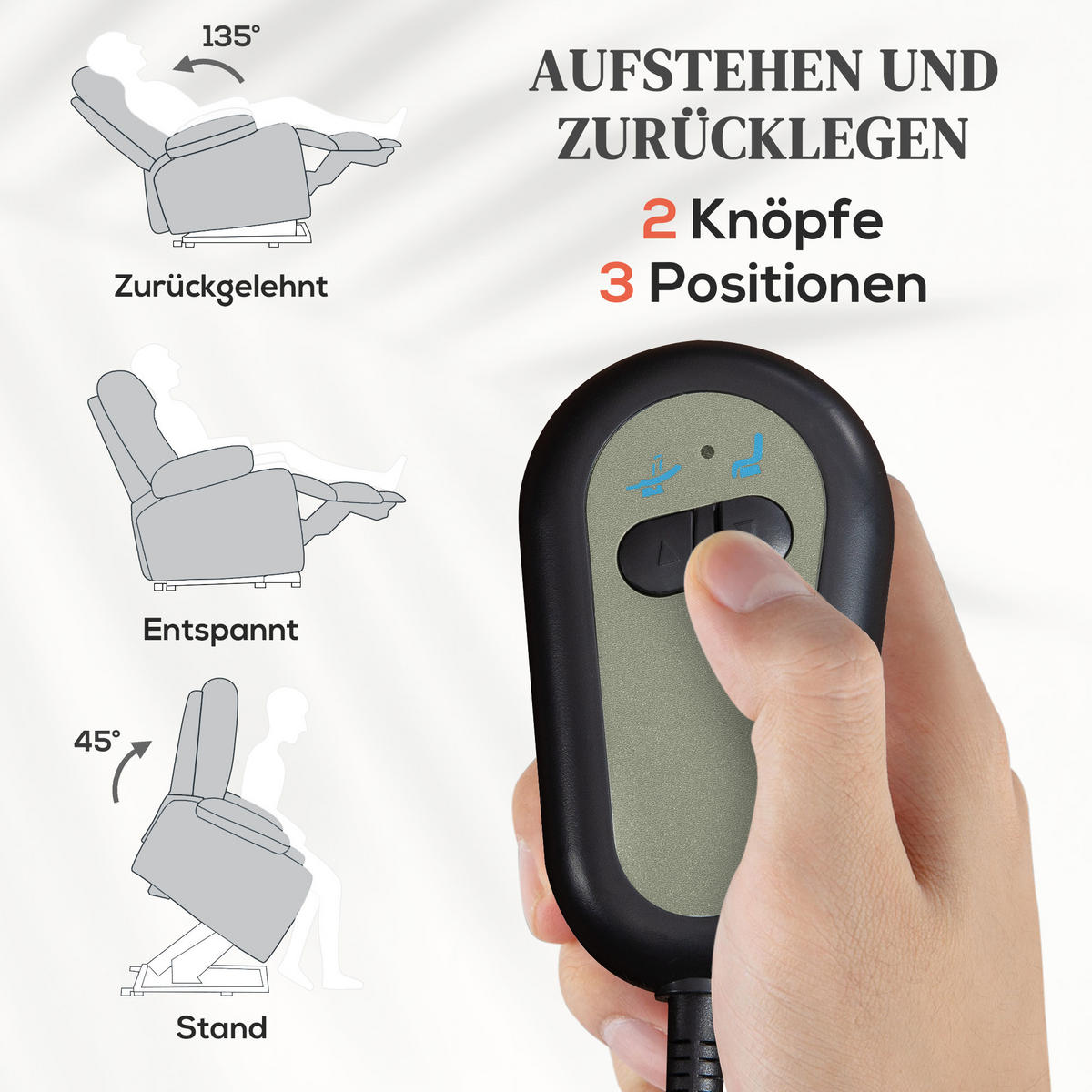 FERNSEHSESSEL mit Aufstehhilfe Relaxsessel mit Massage-/ Wärme-/Liegefunktion - Hellgrau, Textil (93/104/101cm) - HOMCOM