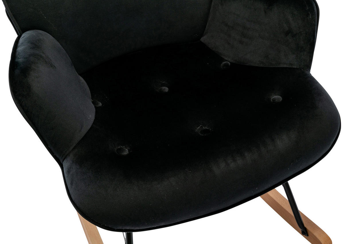 SCHAUKELSTUHL Sanna Samt, Gestell Buchenholz natur / Metall Schwarz Schwarz - Schwarz/Naturfarben, Holz/Textil (71/98/88cm) - TPFLiving