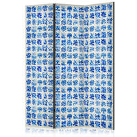 PARAVENT Einseitig Bedruckter 3-tlg 135x172 cm blaue Pflanzen - Blau, Holz/Textil (135/172/3cm) - Muralo