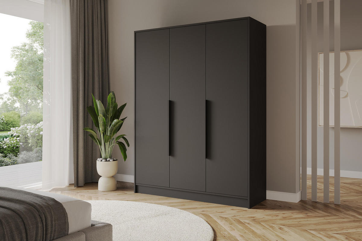 KLEIDERSCHRANK - PORTO - 150 - Schwarz - Schwarz, Holzwerkstoff (150/200/51cm) - ALTDECOR
