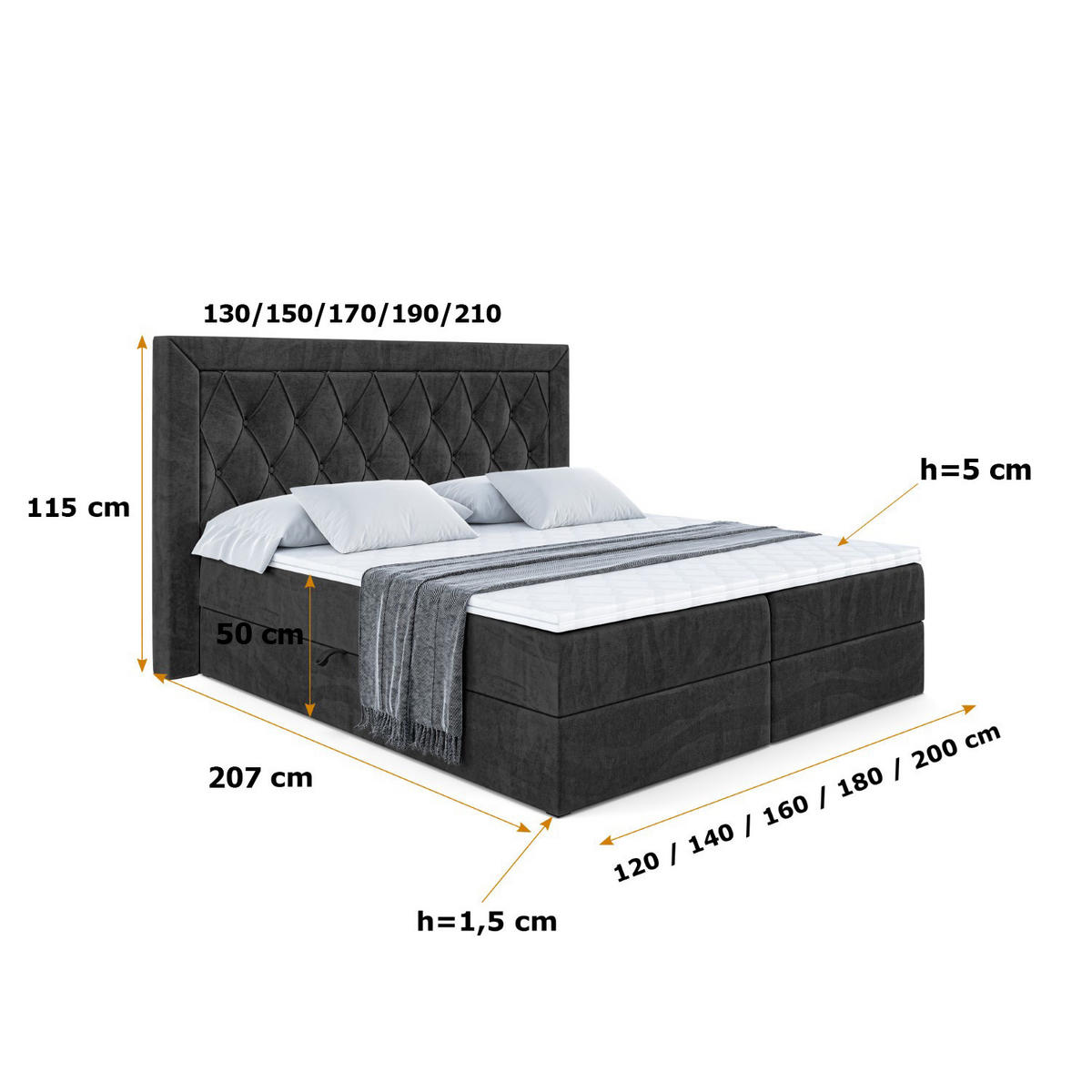 BOXBETT mit H4-Matratze und Lattenrost - NOEL - 180x200 Schwarz - Schwarz, Holzwerkstoff (180/200cm) - ALTDECOR