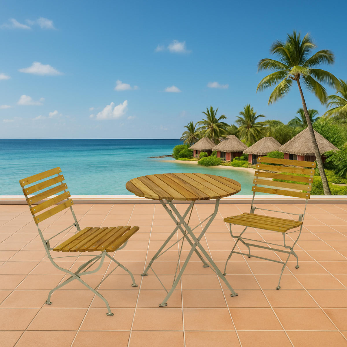 SITZGRUPPE Newcastle 3-teilig, Gartenmöbel Set 2 Personen - Flachstahl - Robinienholz -Bistrotisch Set mit 2 Stühlen, hellgrau - Grau, Holz - TPFGarden