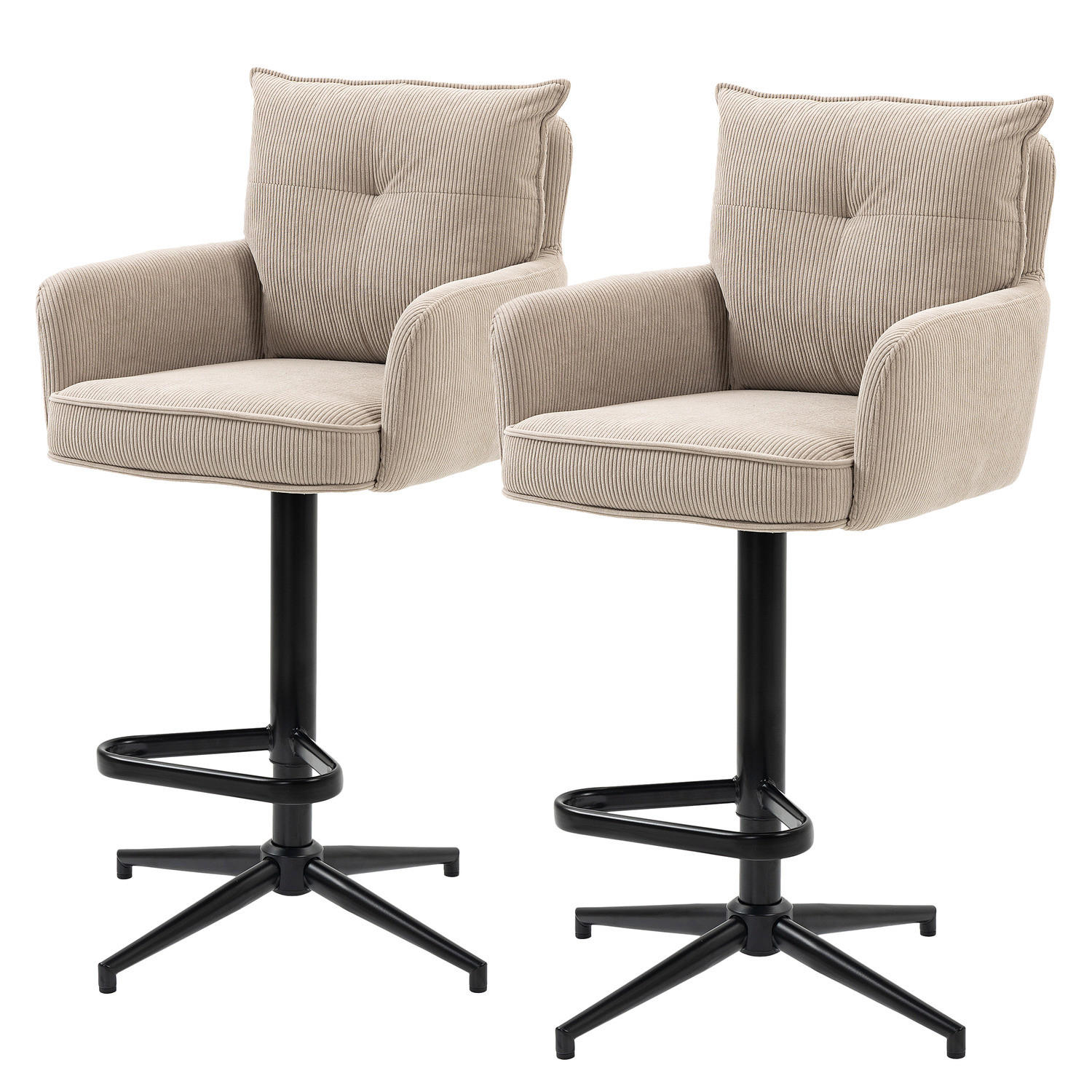 BARSTUHL - 2er-Set - Höhenverstellbar - Cord / Eisen - Cappuccino, Textil/Metall (54/100/58cm) - home24