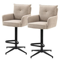 BARSTUHL - 2er-Set - Höhenverstellbar - Cord / Eisen - Cappuccino, Textil/Metall (54/100/58cm) - home24