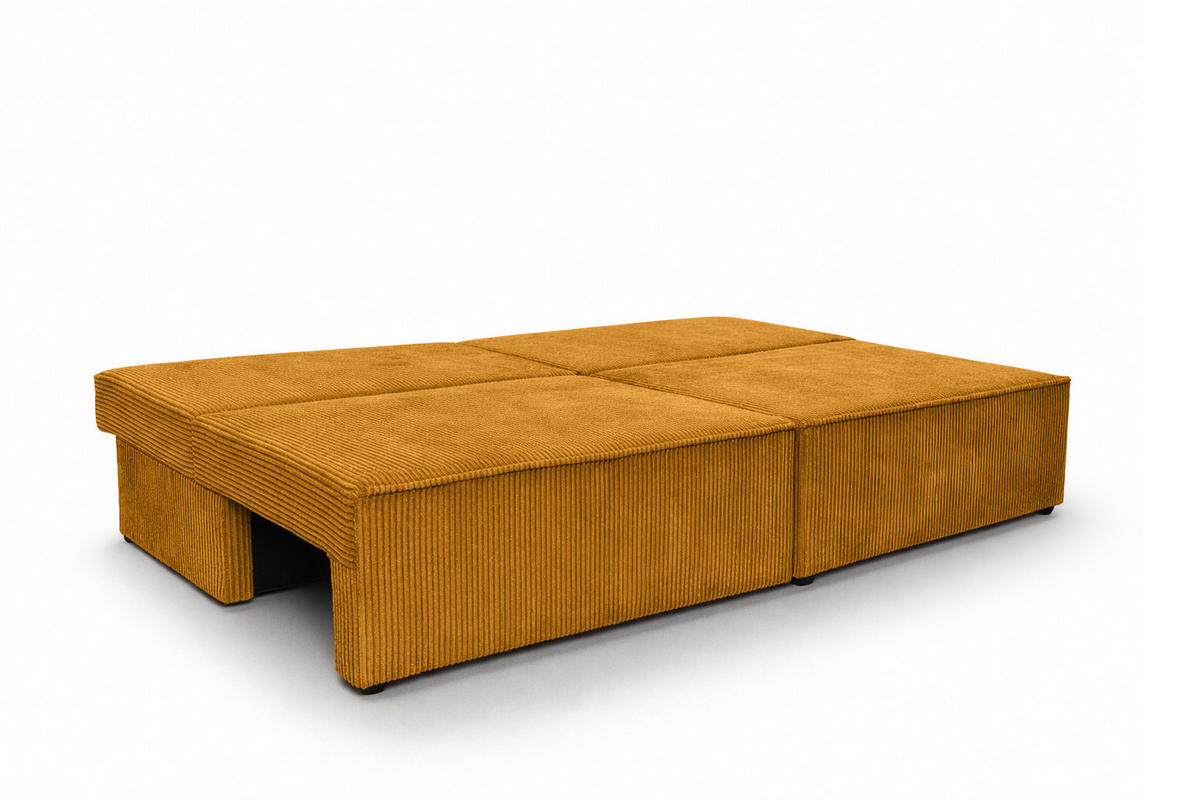 SOFA Mit Schlaffunktion Und Bettkasten, Cordstoff Poso, Senffarbe, BEST MINI - Gelb, Holz (200/83/98cm) - Kaiser Möbel