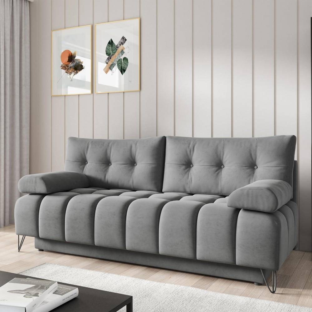 SCHLAFSOFA Bergen im Veloursstoff, Grau - Schwarz/Grau, Textil (197/93/100cm) - Beautysofa