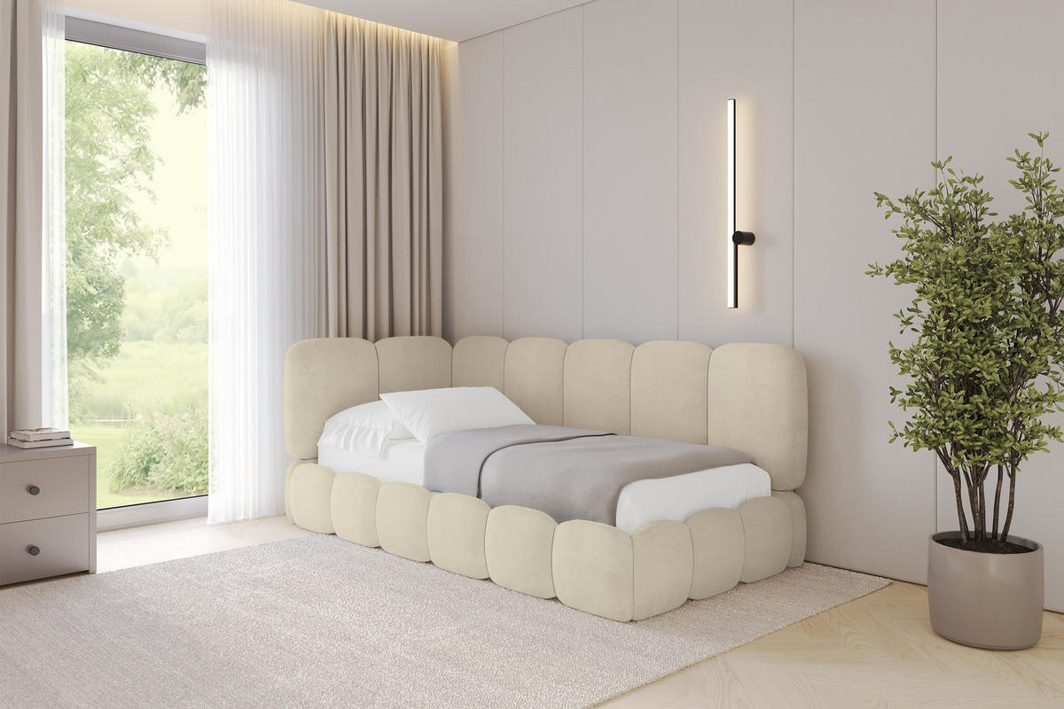 EINZELLBETT Jugendbett mit Bettkasten, Rechts - AVRY 100x200 Beige - Beige/Naturfarben, Holzwerkstoff/Textil (100/200cm) - ALTDECOR