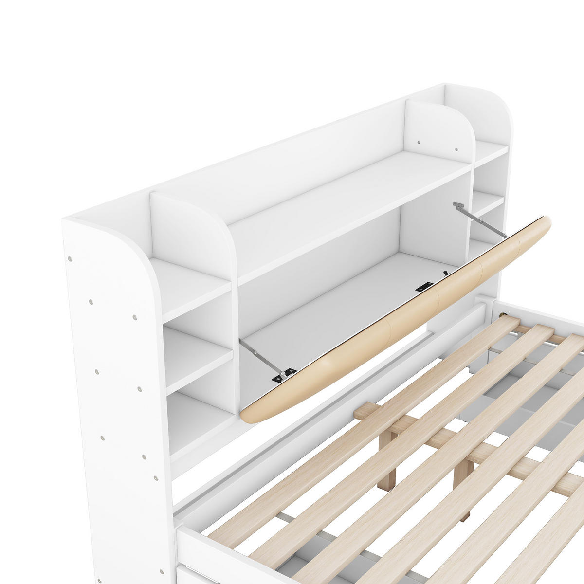 HOLZBETT 180/200 cm aus Kiefernholz mit Stauraum und klappbarem Kopfteil - Weiß, Holz (180/200cm) - OKWISH