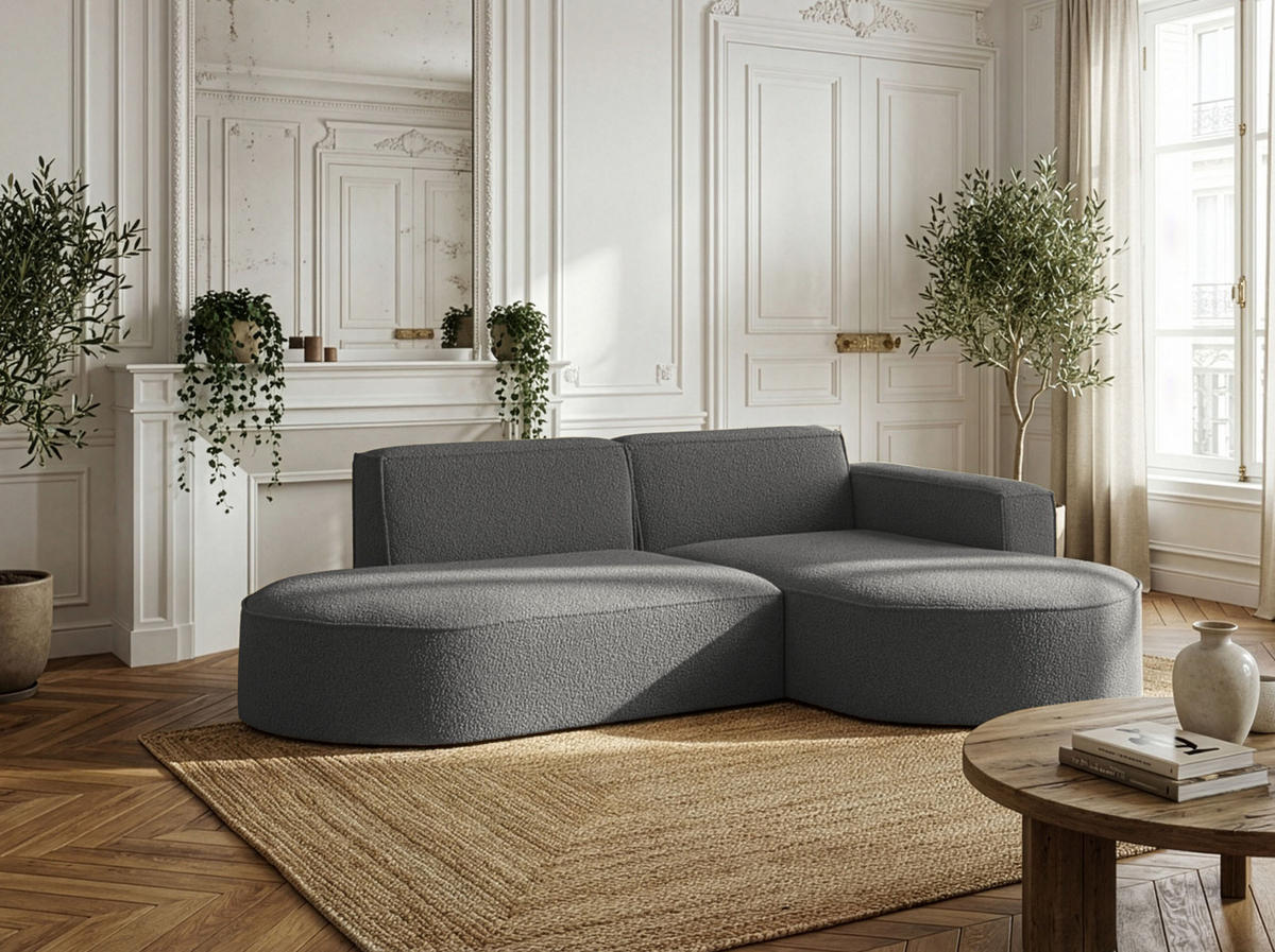 ECKSOFA Hana L-Form 3-Sitzer Ecke Rechts, Boucle, Grau 241/73/168 cm - Schwarz/Grau, Textil/Metall (168/241cm) - WFL GROUP
