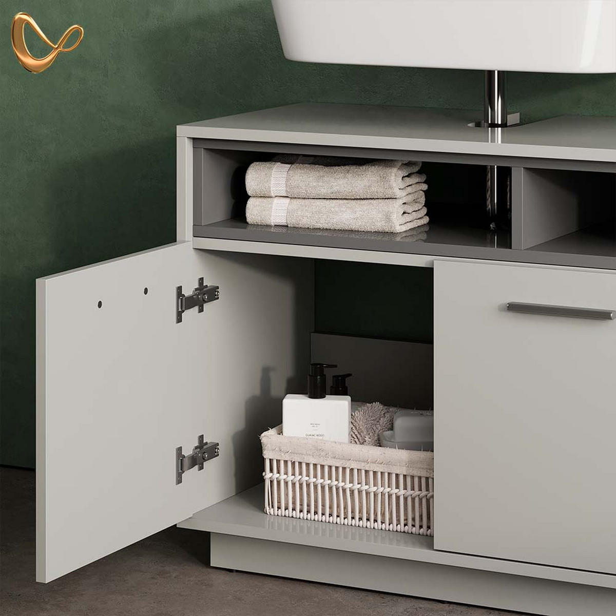 WASCHBECKENUNTERSCHRANK Temo Grau 80 x 64 cm - Grau, Holzwerkstoff (80/64/40cm) - Livinity®