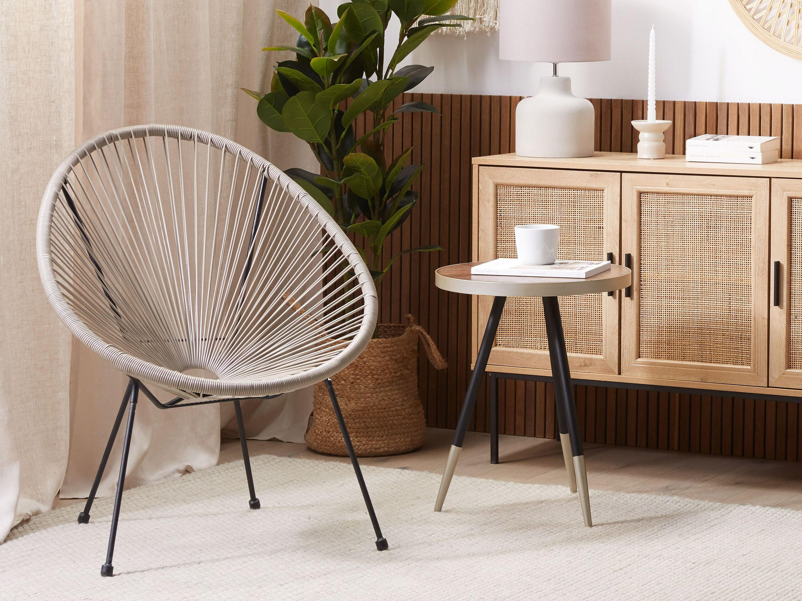 RATTANSTUHL Kunststoff hellgrau 70 cm Acapulco II - Hellgrau/Schwarz, Kunststoff (70/87/90cm) - Beliani