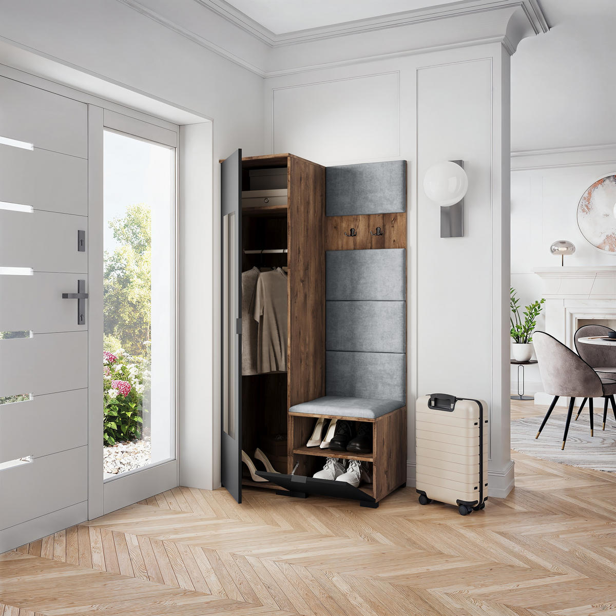 GARDEROBENSCHRANK VIRA 95/181/51 cm Modern Eichefarben - Eichefarben/Schwarz, Holzwerkstoff (95/181/51cm) - MASSENO