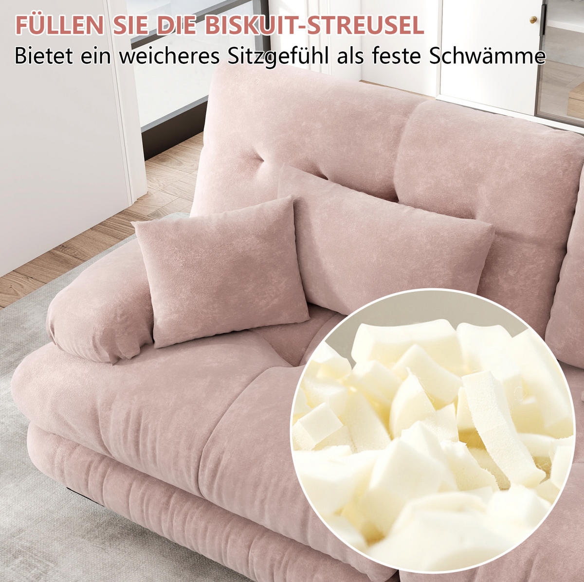ECKSOFA 313/145/81 cm in Rosa aus Chenille mit Ottomans und modularer Form - Pink, Textil (145/313cm) - Flora Grace