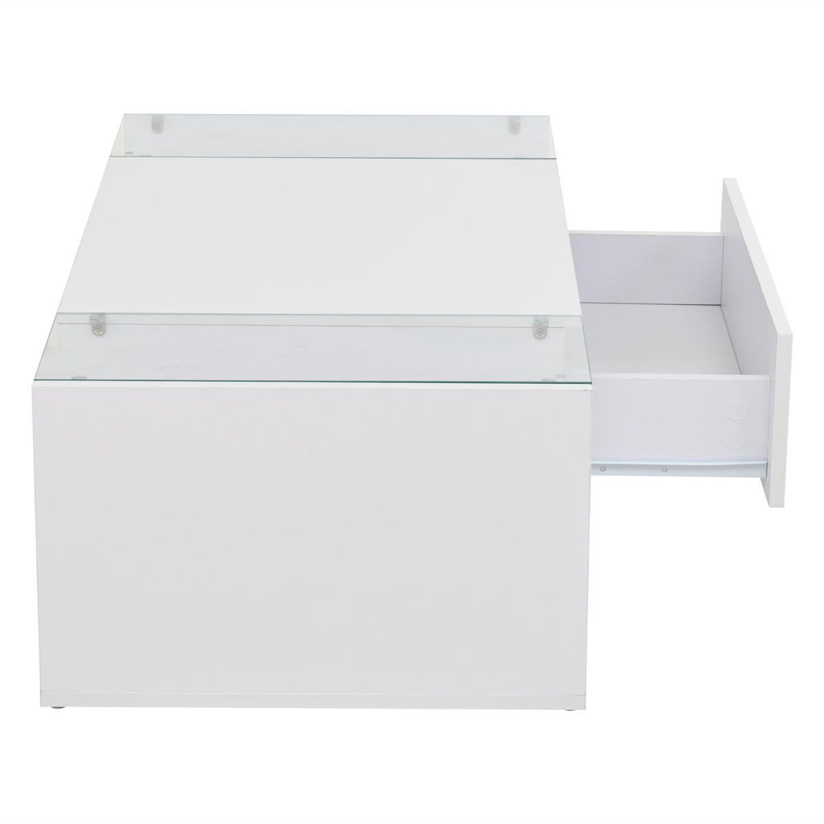 COUCHTISCH in Weiß Kaffeetisch mit 1 Schublade und LED-Lichtleiste für Wohnzimmer, B100/T50/H31cm - Weiß, Glas/Holzwerkstoff (50/100/31cm) - STILVORA