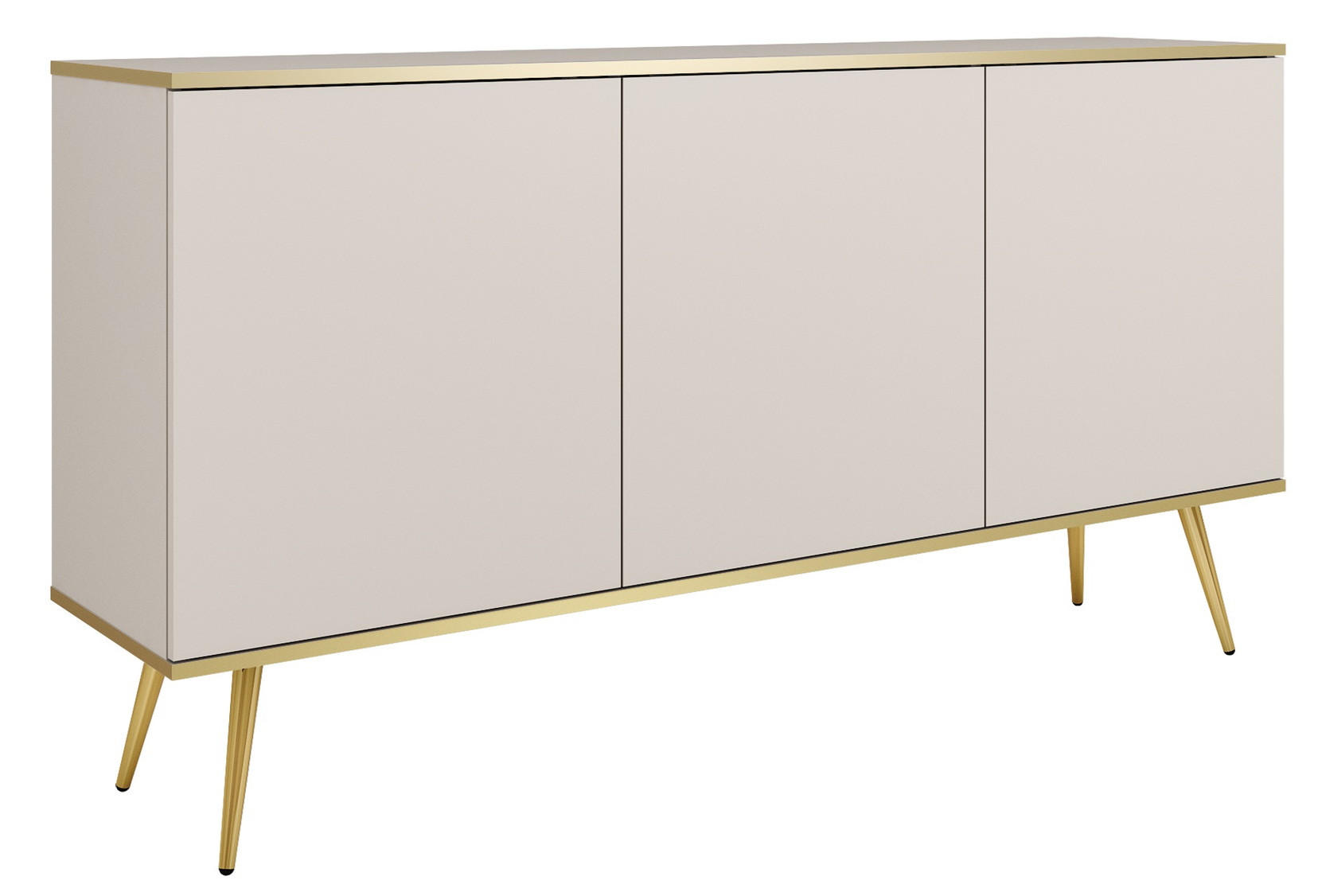 KOMMODE 160cm Rodi auf Beinen - 3 Türen, Beige + Gold - Beige/Goldfarben, Holz (160/85/39cm) - Emporius