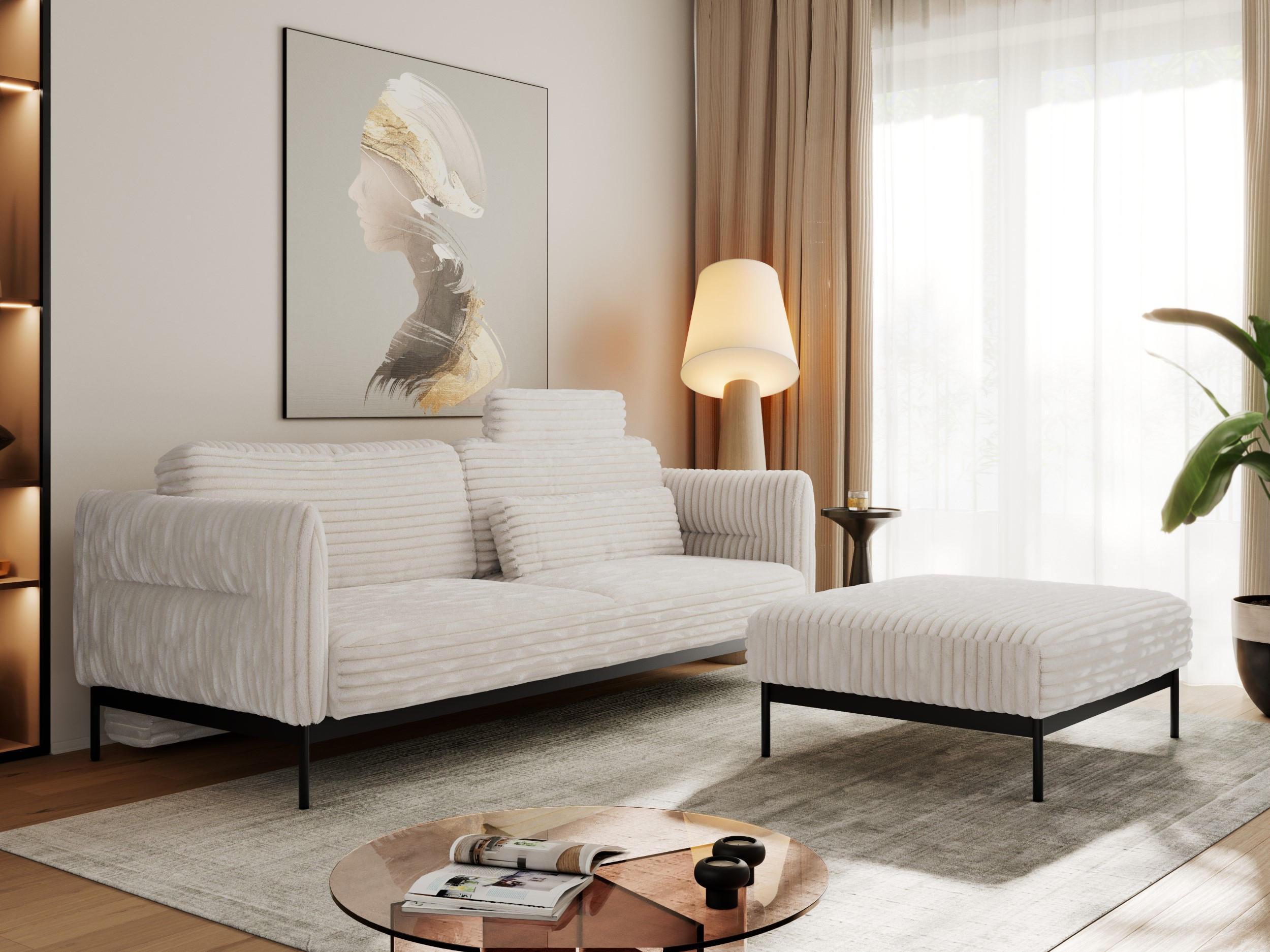 SCHLAFSOFA SALENTO Beige Cord - Beige/Schwarz, Textil/Metall (221/82/193cm) - MKS