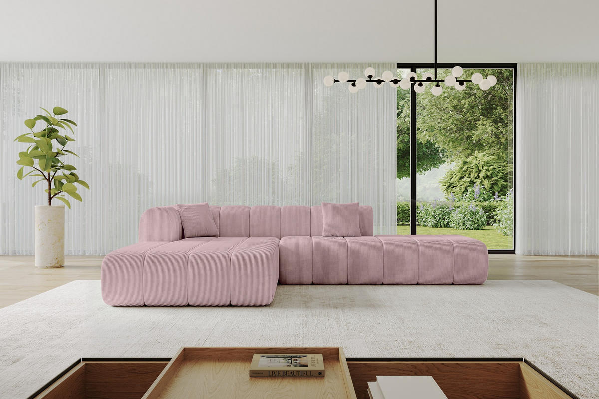 ROHOVÁ SEDAČKA s otomanem, levá BILA-L 289x176x71 Růžová Manšestr - růžová/černá, kompozitní dřevo/textil (176/289cm) - ALTDECOR
