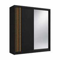 KLEIDERSCHRANK Nila 200 cm Schwarz Spiegel 2 Schubladen Griffe silber - Schwarz, Holzwerkstoff (200/216/61cm) - KS Home Concept