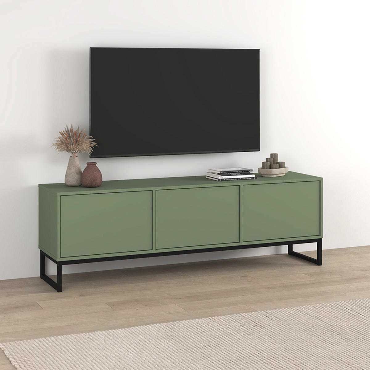 TV STOLEK Loa Zelená - zelená barva, kompozitní dřevo (157/50.2/36.5cm) - Petits-meubles