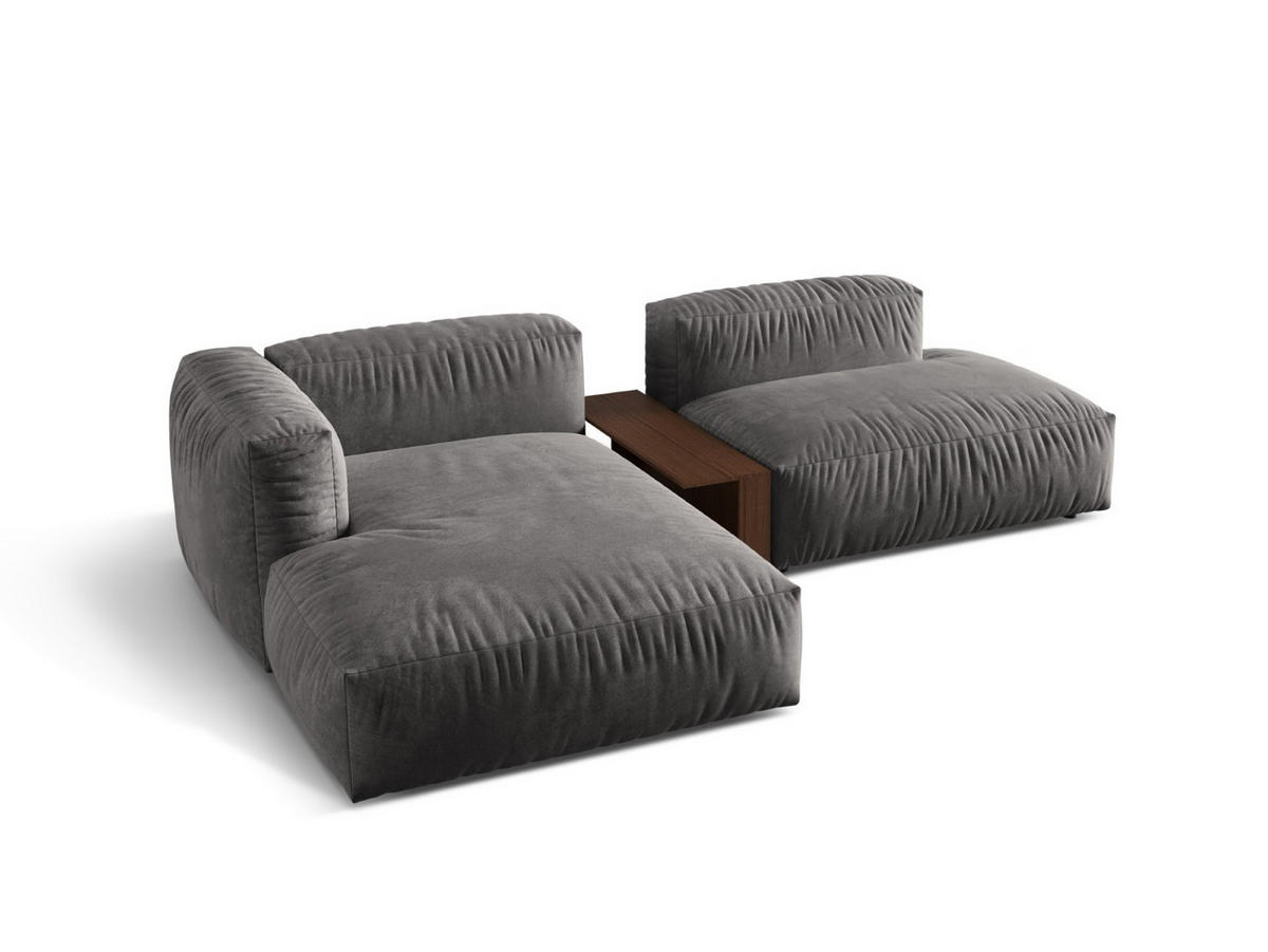ECKSOFA modular links Martina aus Samt grau 2 Sitzplätze - Grau, Textil (176/285cm) - Micadoni