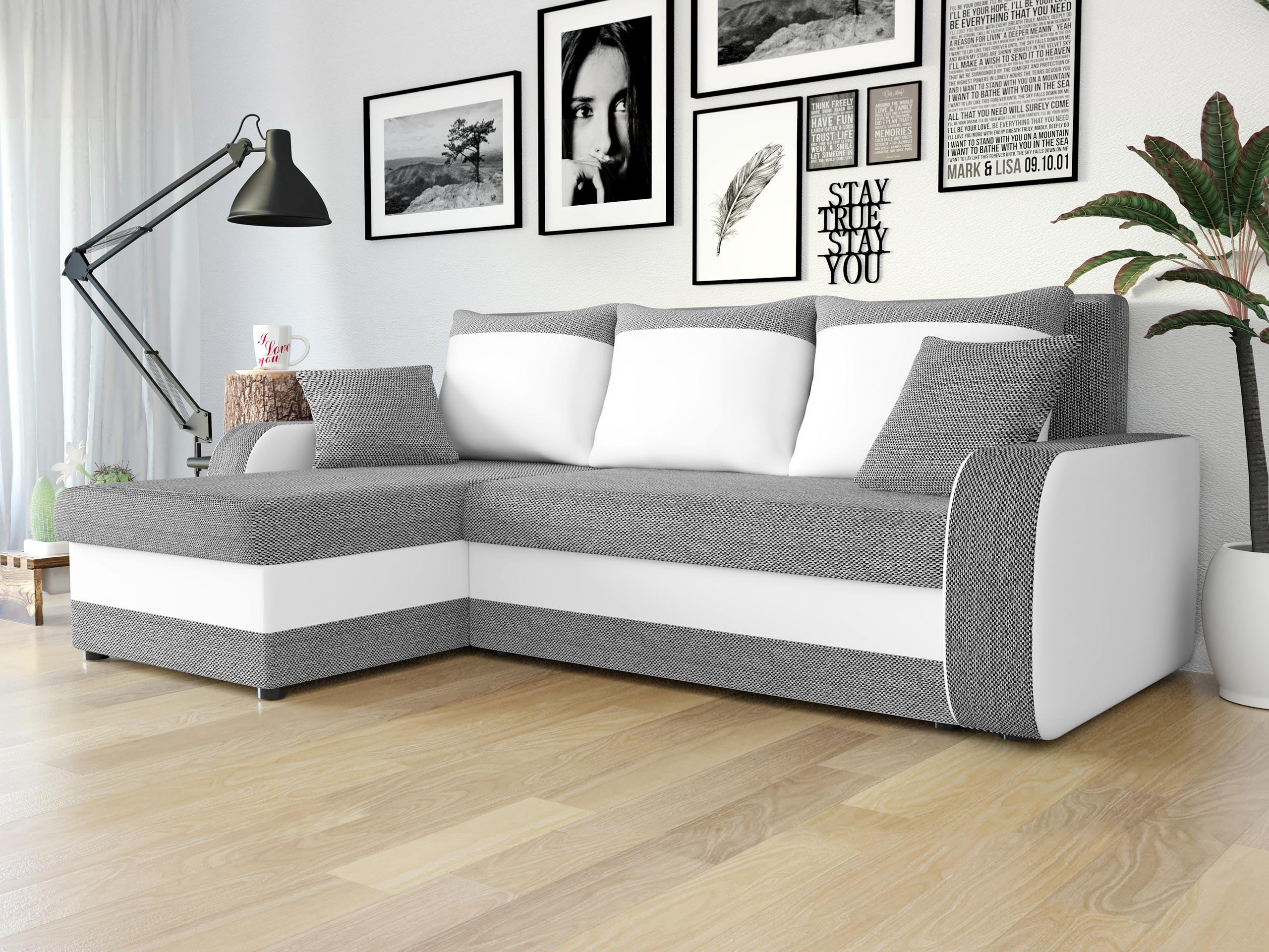 ECKSOFA Kris Lux - Schwarz/Weiß, Holz/Kunststoff (238/147cm) - MIRJAN24