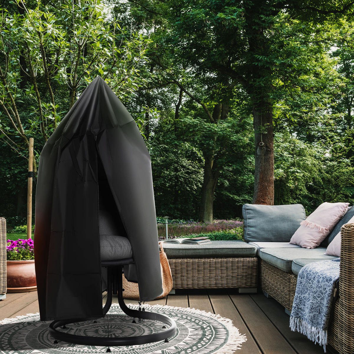 HÄNGESESSEL ABDECKUNG DE-07010 wasserdicht, winddicht, mit Reißverschluss Schwarz - Schwarz, Textil (115/190/115cm) - ComfortXL