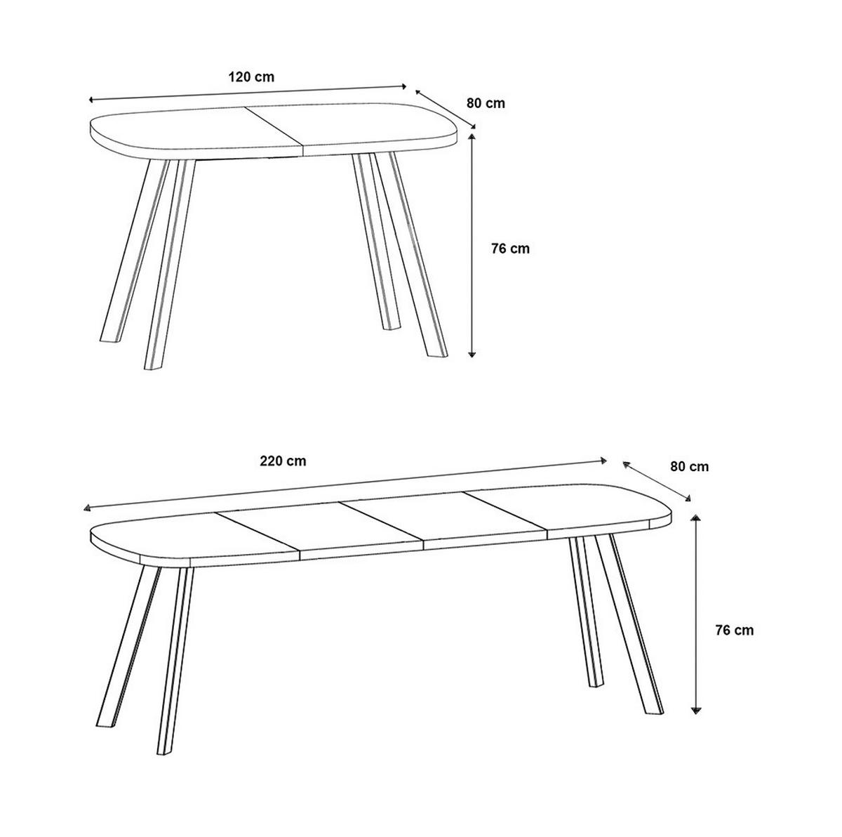 ESSTISCH Solo 120 Gold Craft Eiche / Schwarz 120/220 / 80 / 76cm - Eiche Bianco/Schwarz, Holz/Holzwerkstoff (80/120/76cm) - Feldmann-Wohnen