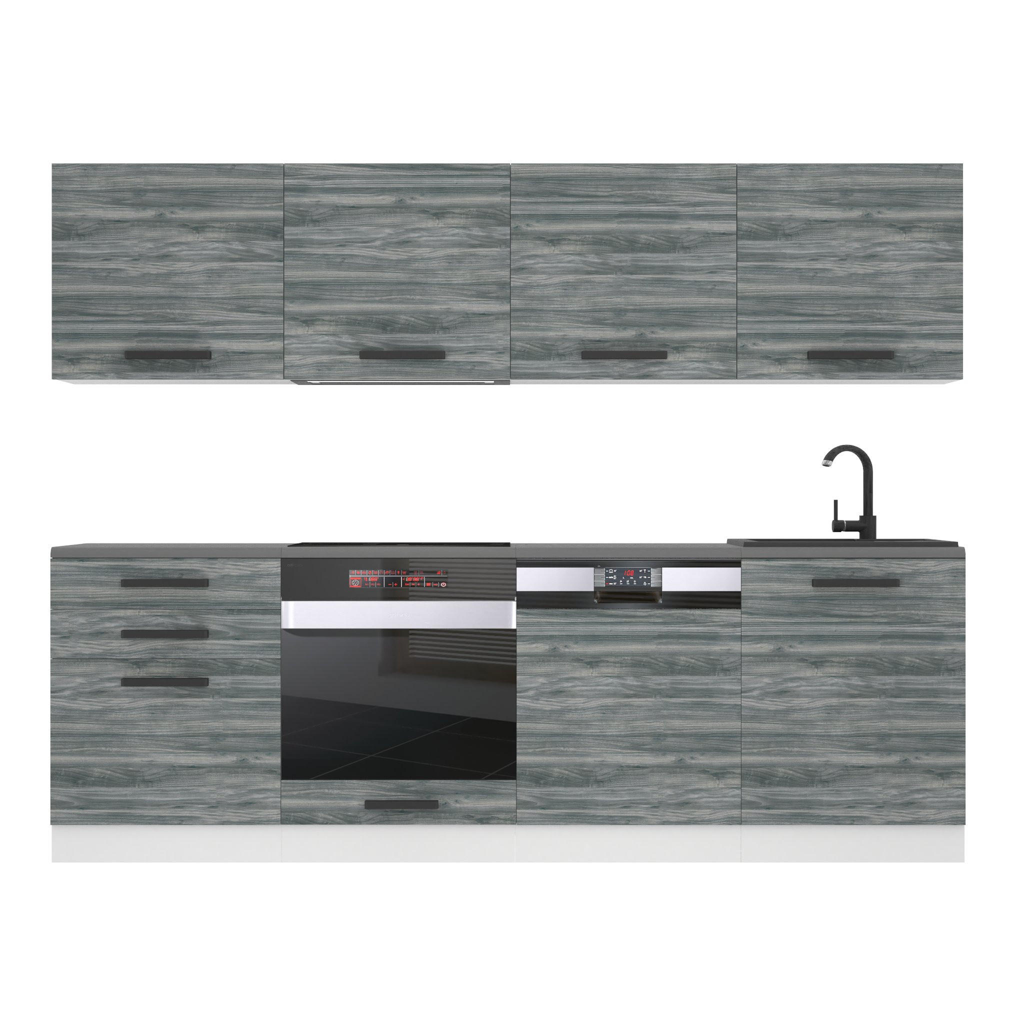 KÜCHENZEILE Alice 240 cm, mit Arbeitsplatten, Glamour Wood - Grau, Holz (240/204/60cm) - B BELINI GROUP