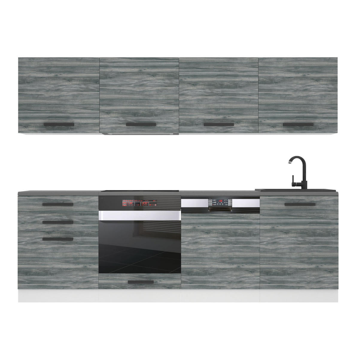 KÜCHENZEILE Alice 240 cm, mit Arbeitsplatten, Glamour Wood - Grau, Holz (240/204/60cm) - B BELINI GROUP