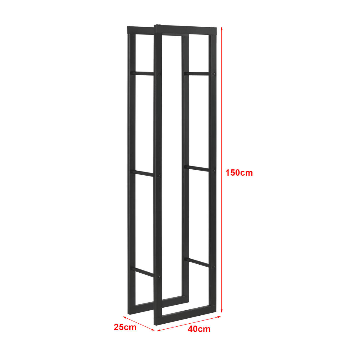 KAMINHOLZREGAL Täby - Schwarz, Metall (40/150/25cm) - [en.casa]
