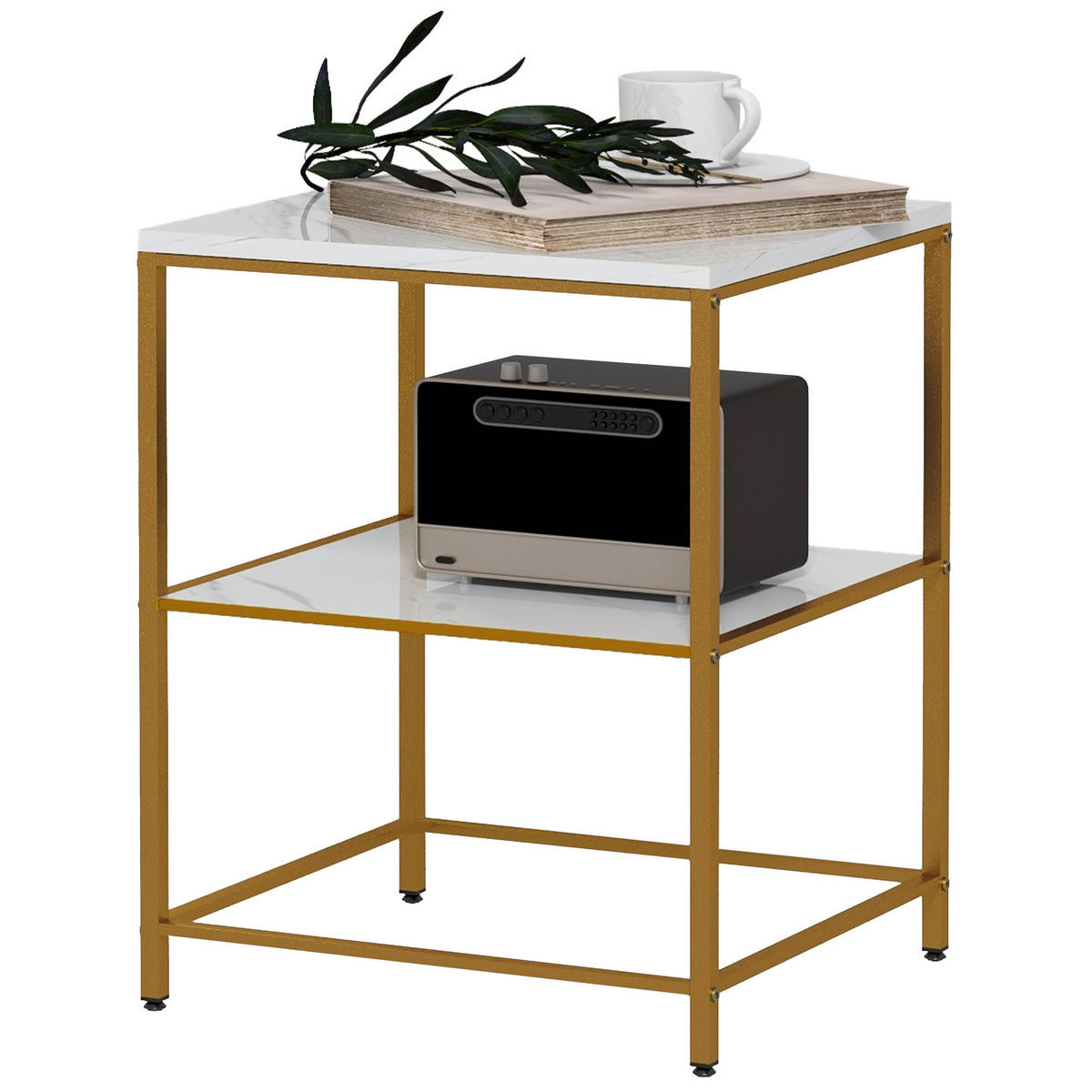 BEISTELLTISCH DE-15827 mit 2 Marmorablagen Weiß - Weiß, Holzwerkstoff (44/40/54.5cm) - ComfortXL