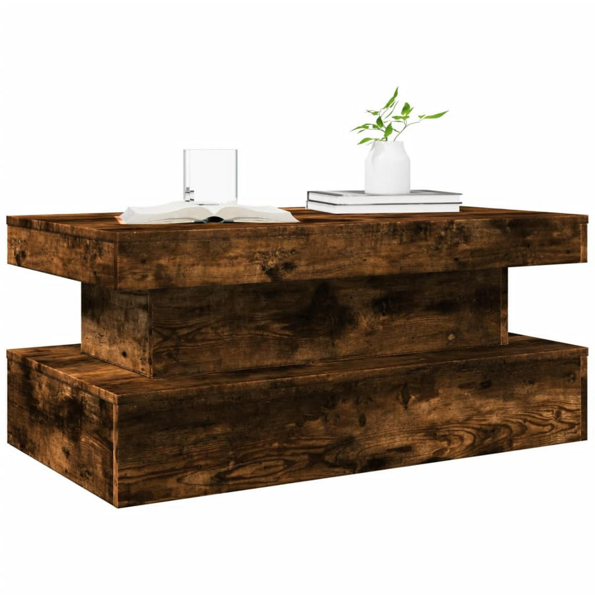 COUCHTISCH Moderner 90/50/40 cm aus Holzwerkstoff Räuchereiche-Dekor mit Led-Leuchten - Dunkelbraun, Holz (50/90/40cm) - vidaXL
