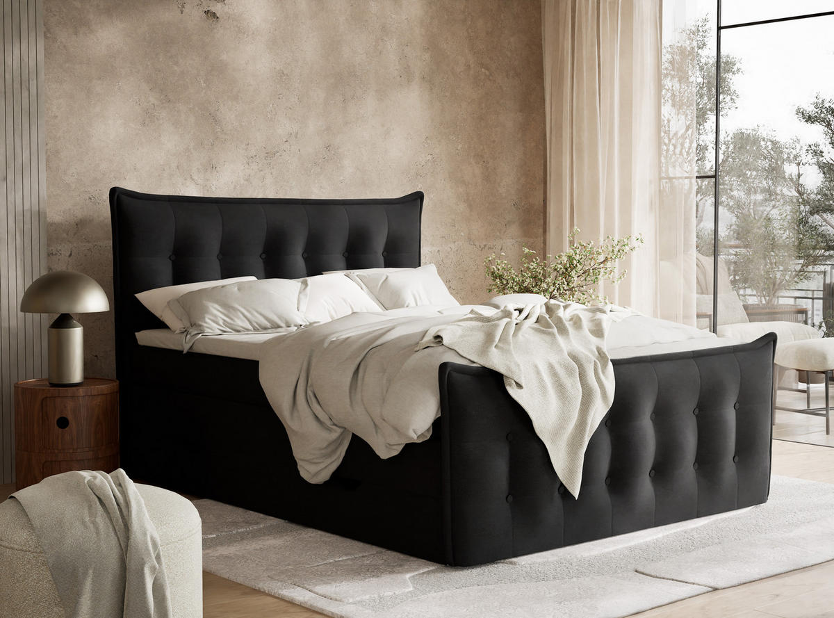 BOXSPRINGBETT Fatu 140/200 cm, in Schwarz, Bettkasten, Matratze, Topper - Schwarz, Holz/Holzwerkstoff (140/200cm) - Maison de Reve