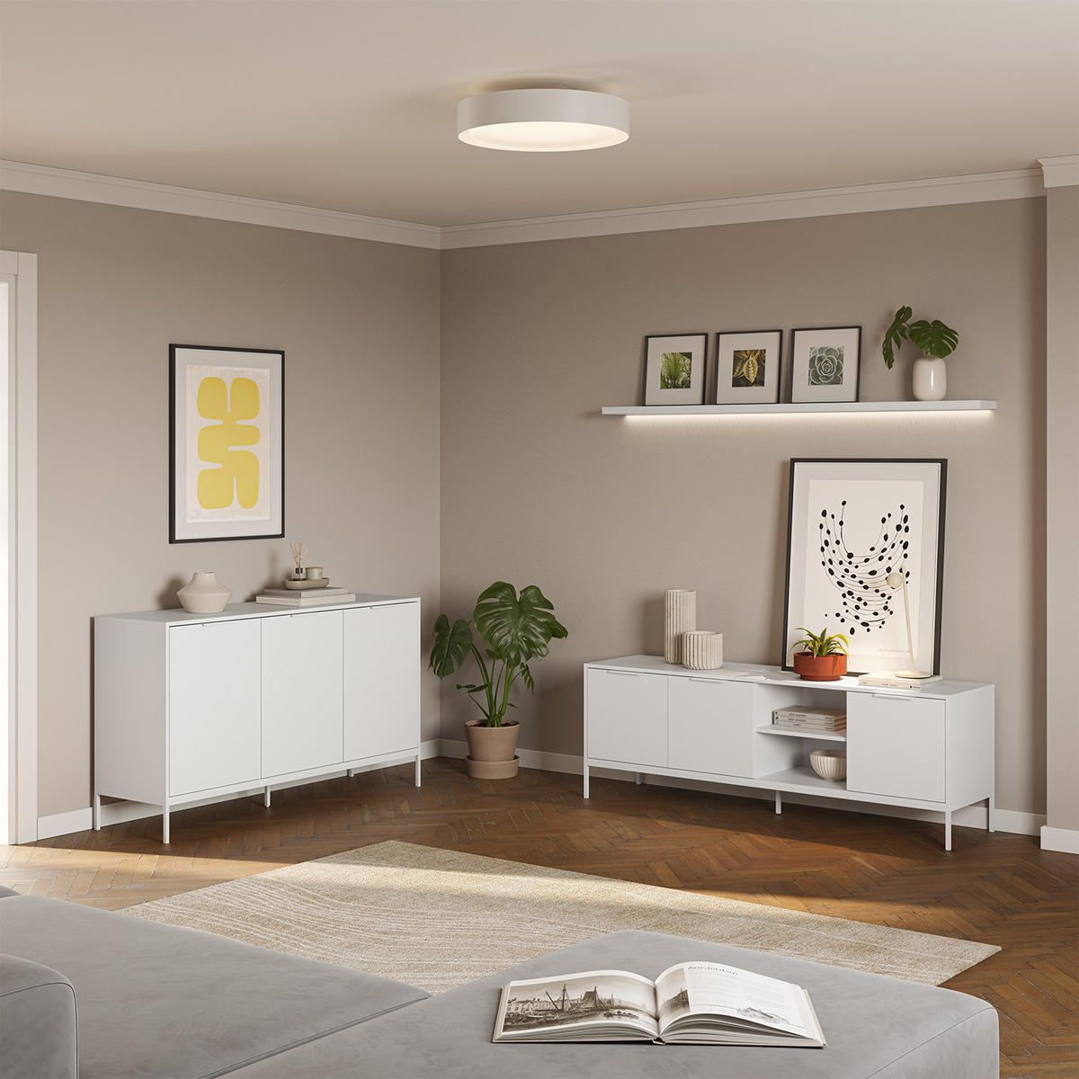 SIDEBOARD Auri 3 türen Weiß - Weiß, Holzwerkstoff (140/80/40cm)