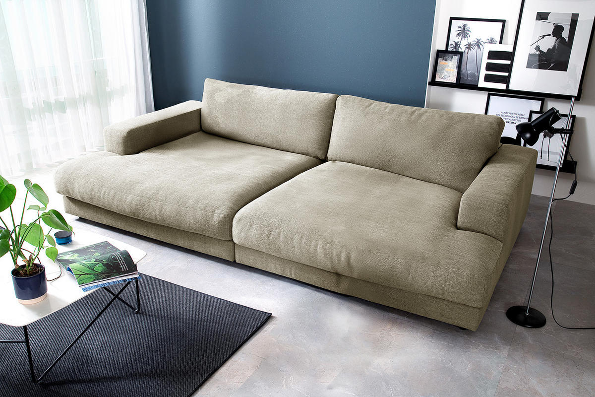 BIG SOFA MADELINE Cremeweiß Webstoff - Creme/Schwarz, Kunststoff/Textil (290/85/170cm) - KAWOLA