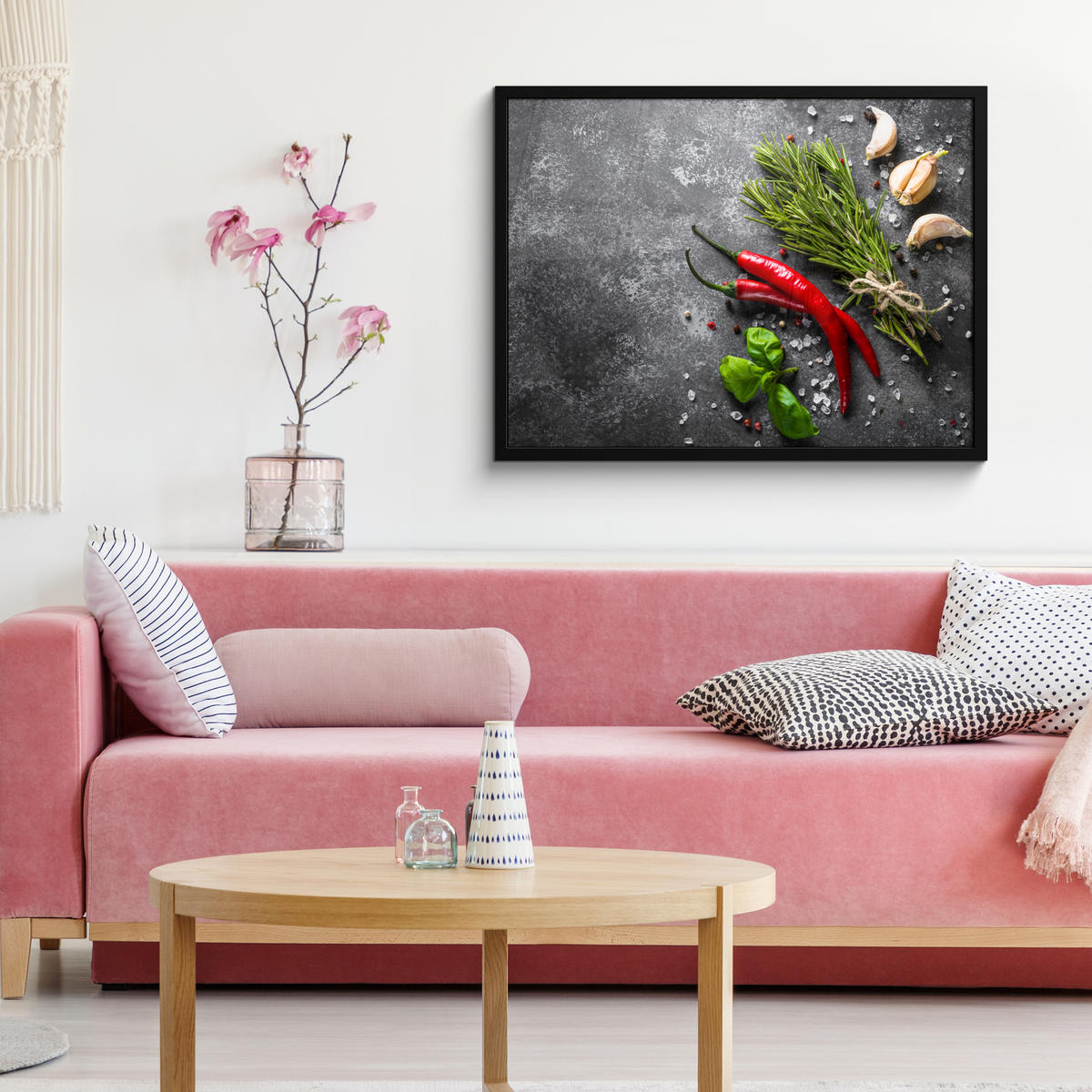 ZARÁMOVANÝ PLAGÁT Korenie - bylinky - korenie - betón 80x60 cm - tmavosivá, papier (80/60cm) - MuchoWow