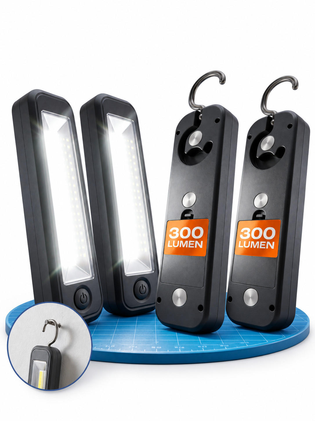 LED-ARBEITSLEUCHTE - praktische Batterie-Taschenlampe mit Magnet und Haken für Werkstatt und Zuhause, 2er-Set - Weiß, Kunststoff (5.5/2.9/22cm) - Northpoint