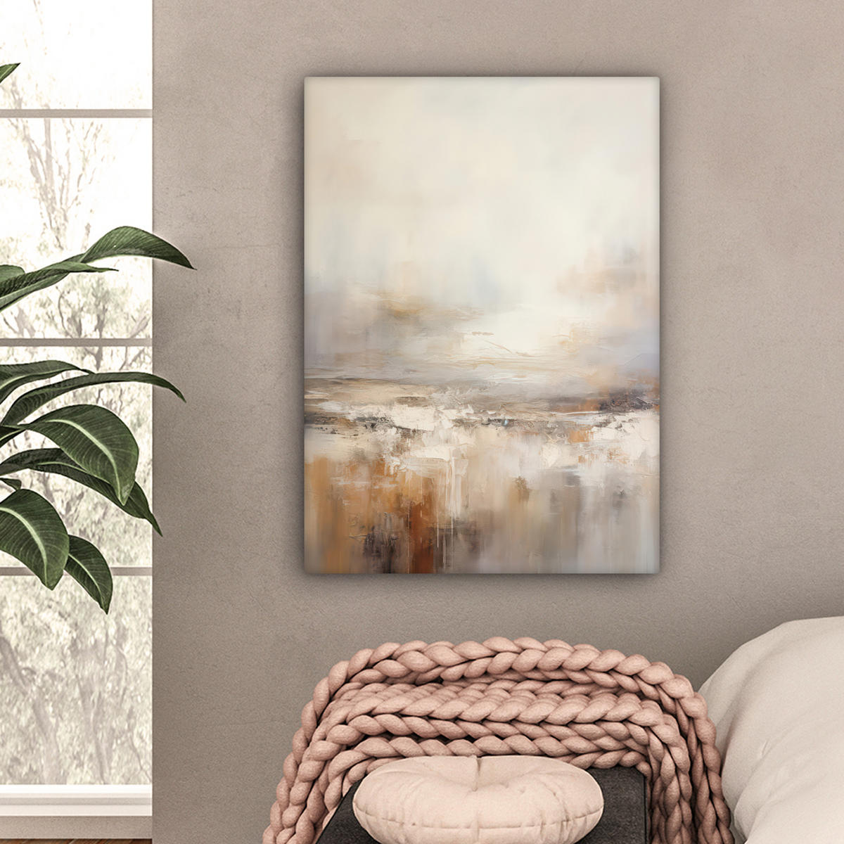 LEINWANDBILD - Kunst - Industriell - Grau - Braun - Abstrakt - 60x80 - Gemälde - Sandfarben, Textil (60/80cm) - MuchoWow