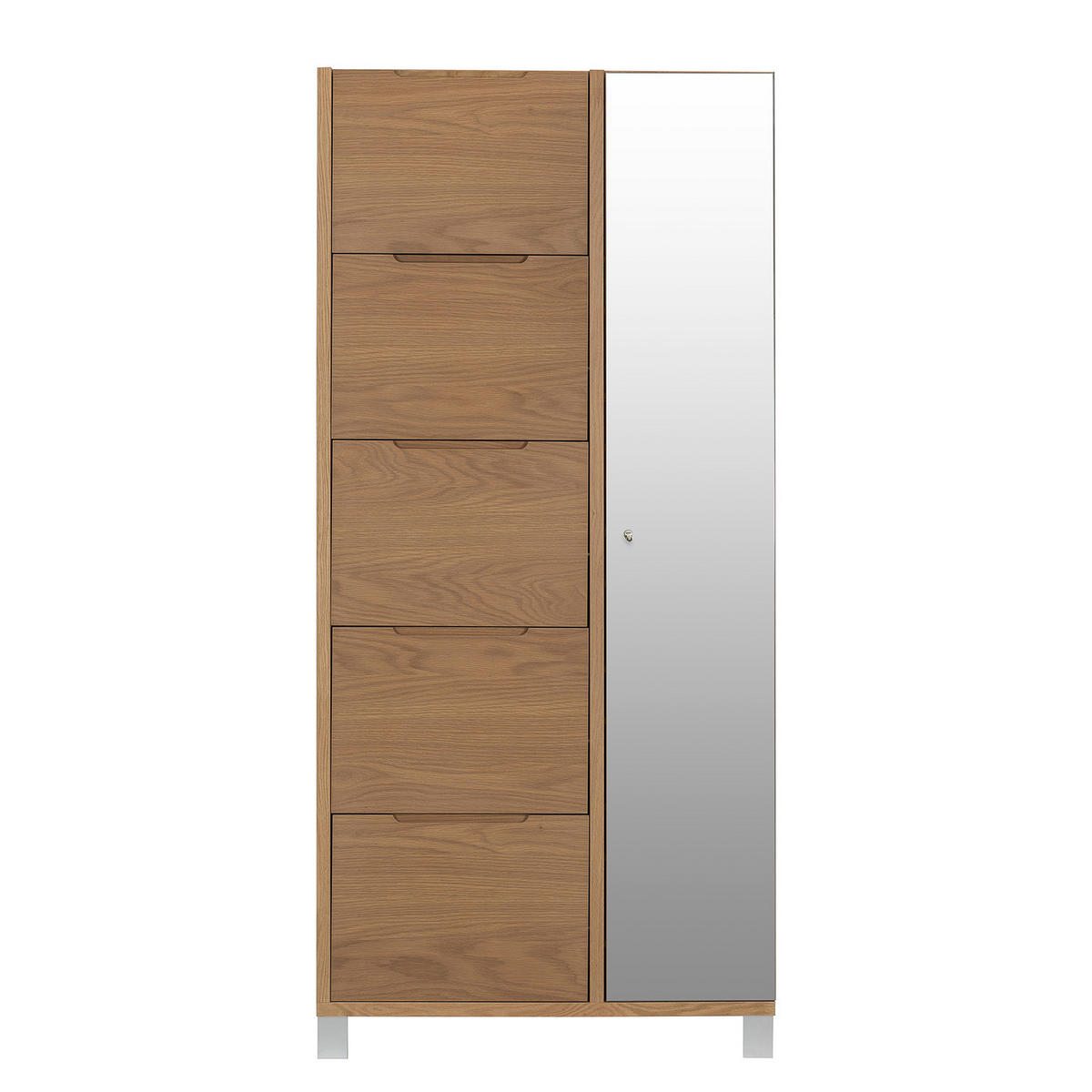 FURNIERTER SCHUHSCHRANK mit Spiegeltür - Eichefarben, Holzwerkstoff/Metall (84/185/17cm) - home24