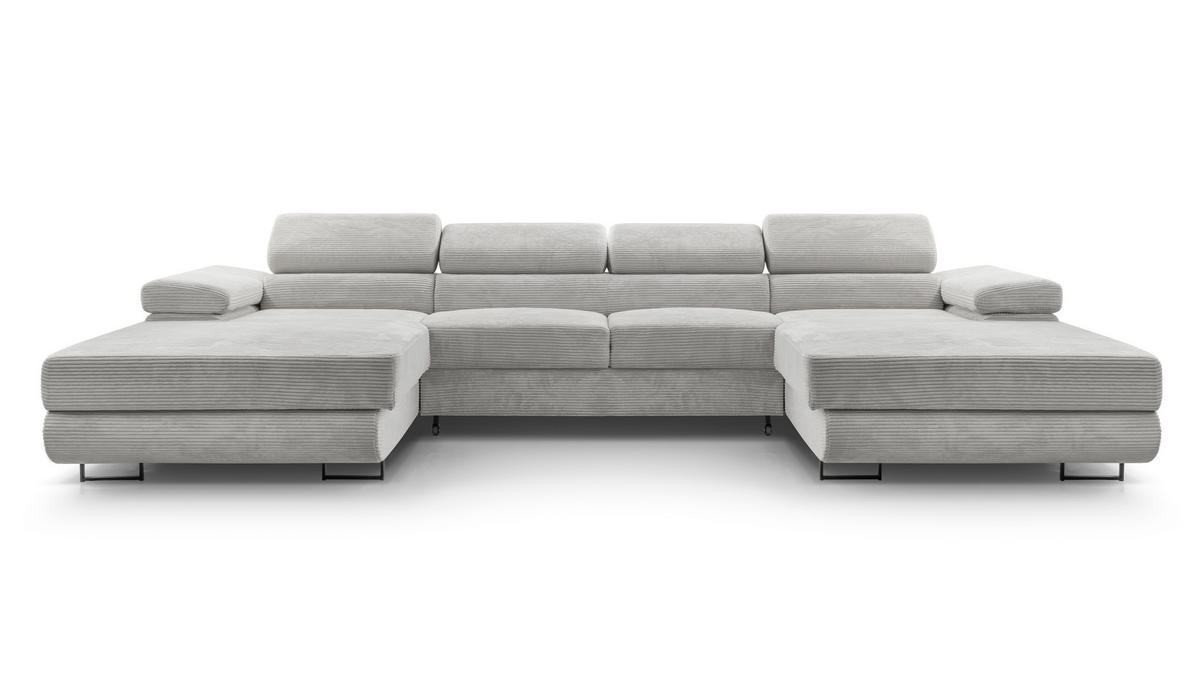 WOHNLANDSCHAFT GIULIO Grau Velours-Stoff mit Schlaffunktion - Grau, Holz (352/90/202cm) - MASSENO