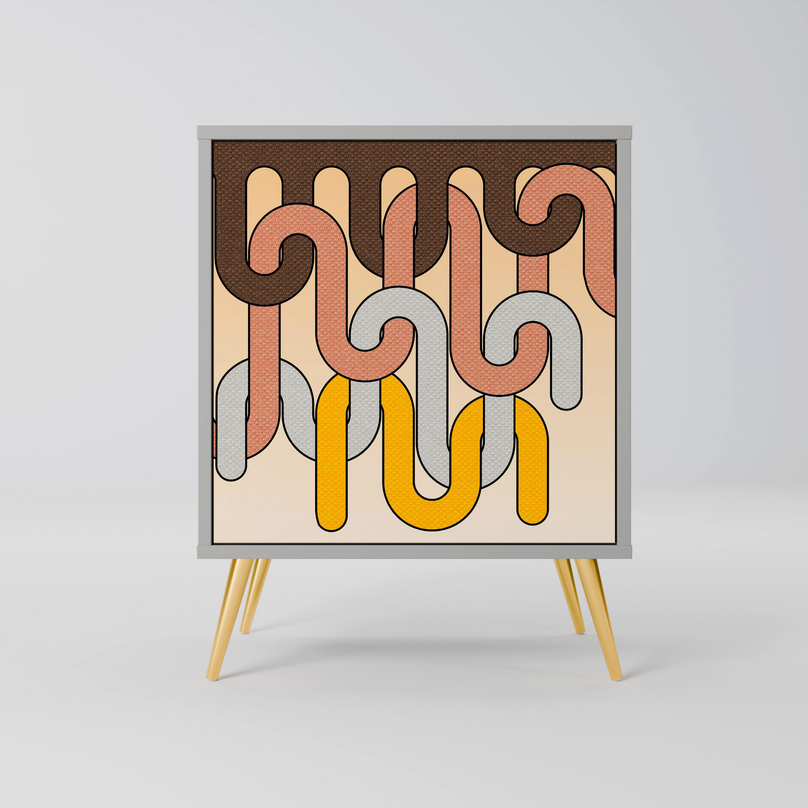 SIDEBOARD COLORFUL STRINGS, Grau, 57,5x42x75,5 cm, Goldfarbene Metallfüße - Goldfarben/Multicolor, Holzwerkstoff/Metall (57.5/75.5/42cm) - SpaceRebels