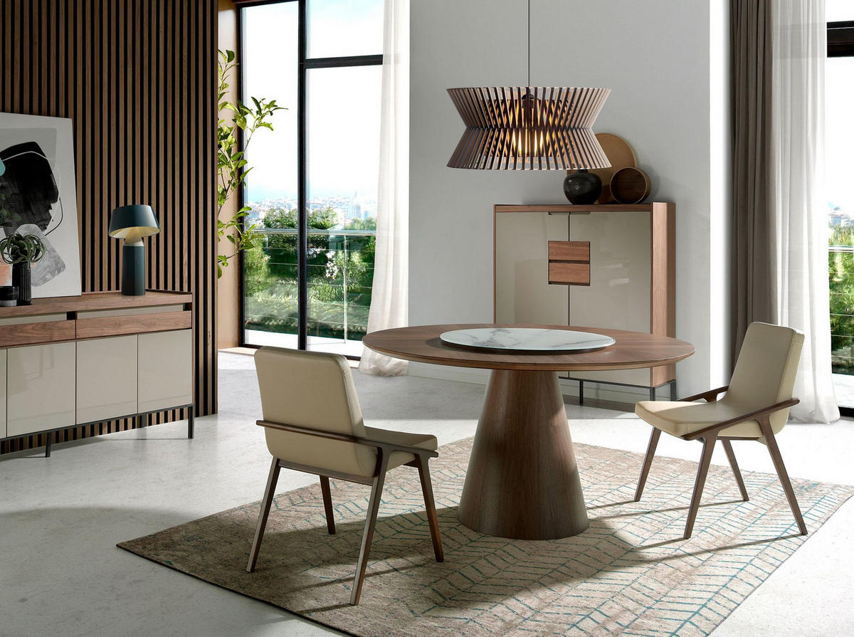 ESSTISCH Esstisch drehbarer runder Walnuss Ø135/75 cm - Walnussfarben/Weiß, Holz/Stein (135/135/75cm) - ANGEL CERDA