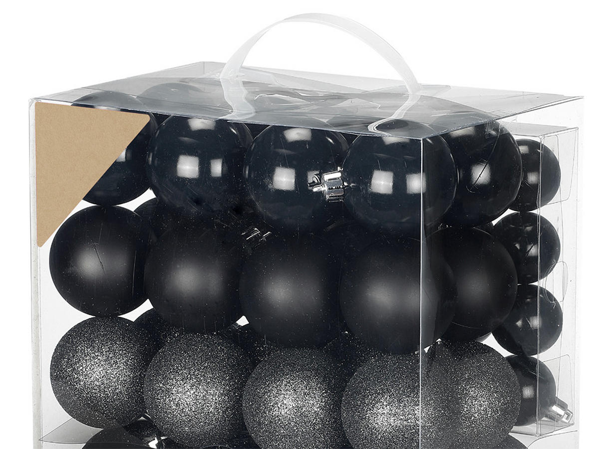 WEIHNACHTSKUGELN 54er-Set schwarz verschiedene Designs, 4-8 cm - Schwarz, Kunststoff (15/35/35cm) - LAALU