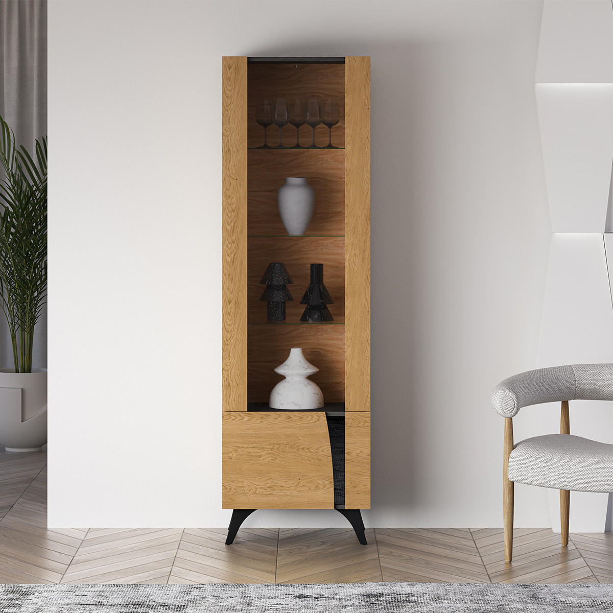 VITRÍNA Soah Dřevo a černá - černá, kompozitní dřevo (58/190/40cm) - Petits-meubles