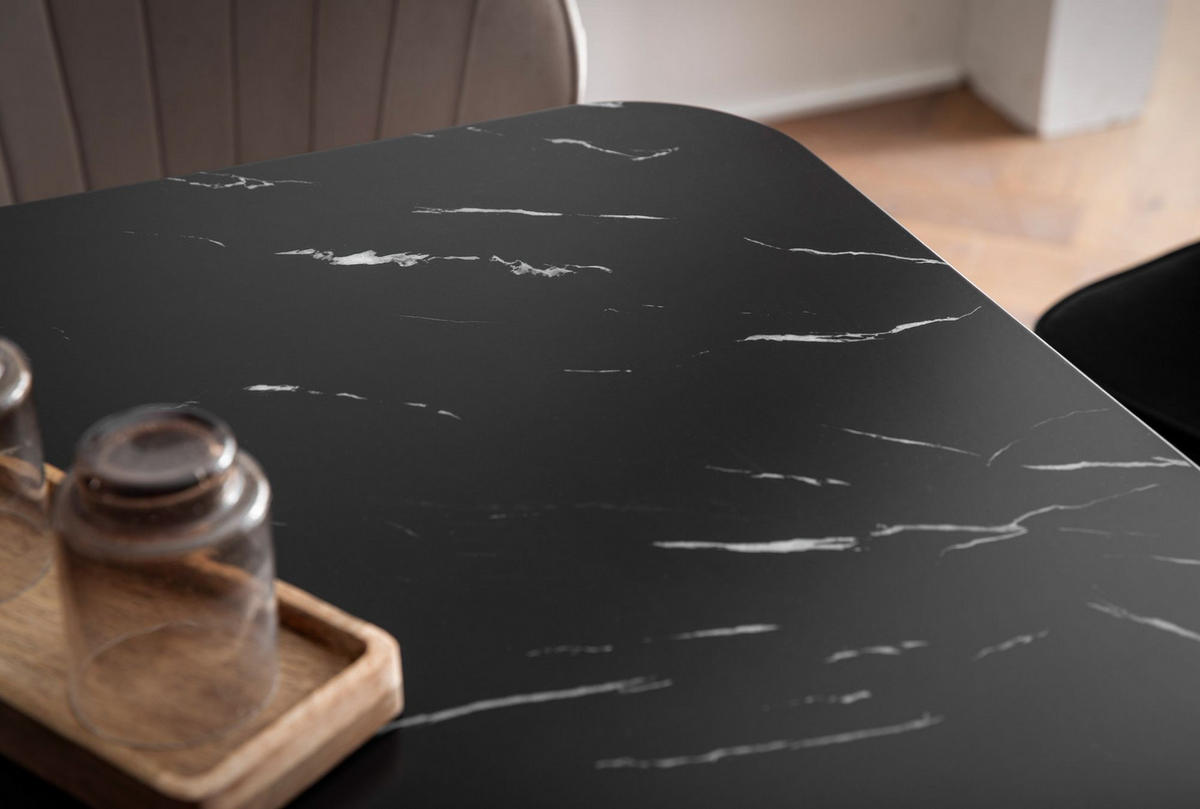 ESSTISCH Marmoroptik Metall Rechteckig Modern Klein, Schwarz 140x80x76 cm - Goldfarben/Schwarz, Holzwerkstoff/Metall (80/140/76cm) - KADIMA DESIGN
