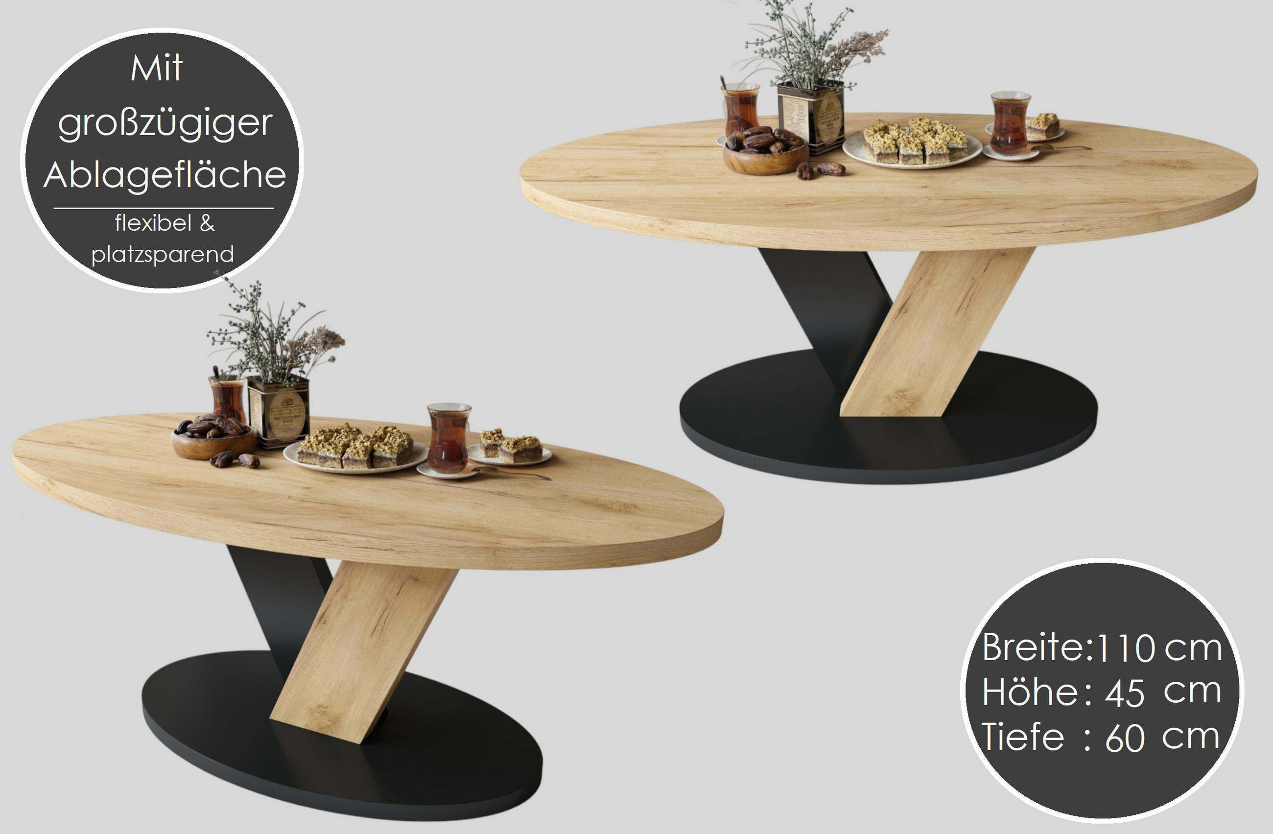 Thumbnail - designimpex Couchtisch, Ecru, Schwarz, Holzwerkstoff, 110x45x60 cm, Wohnzimmer, Wohnzimmertische, Couchtische