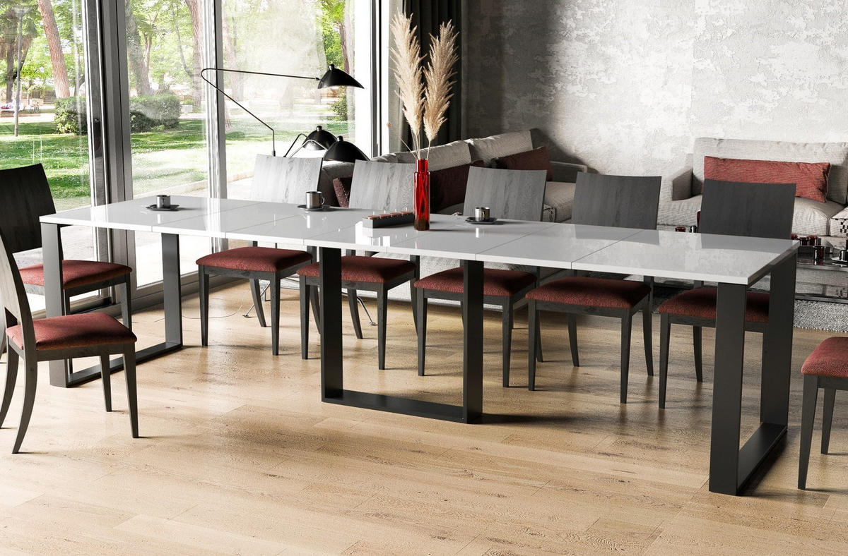 ESSTISCH Borys ausziehbar bis 250 cm - Weiß Hochglanz, Holzwerkstoff (130/80/76cm) - Endo-Moebel