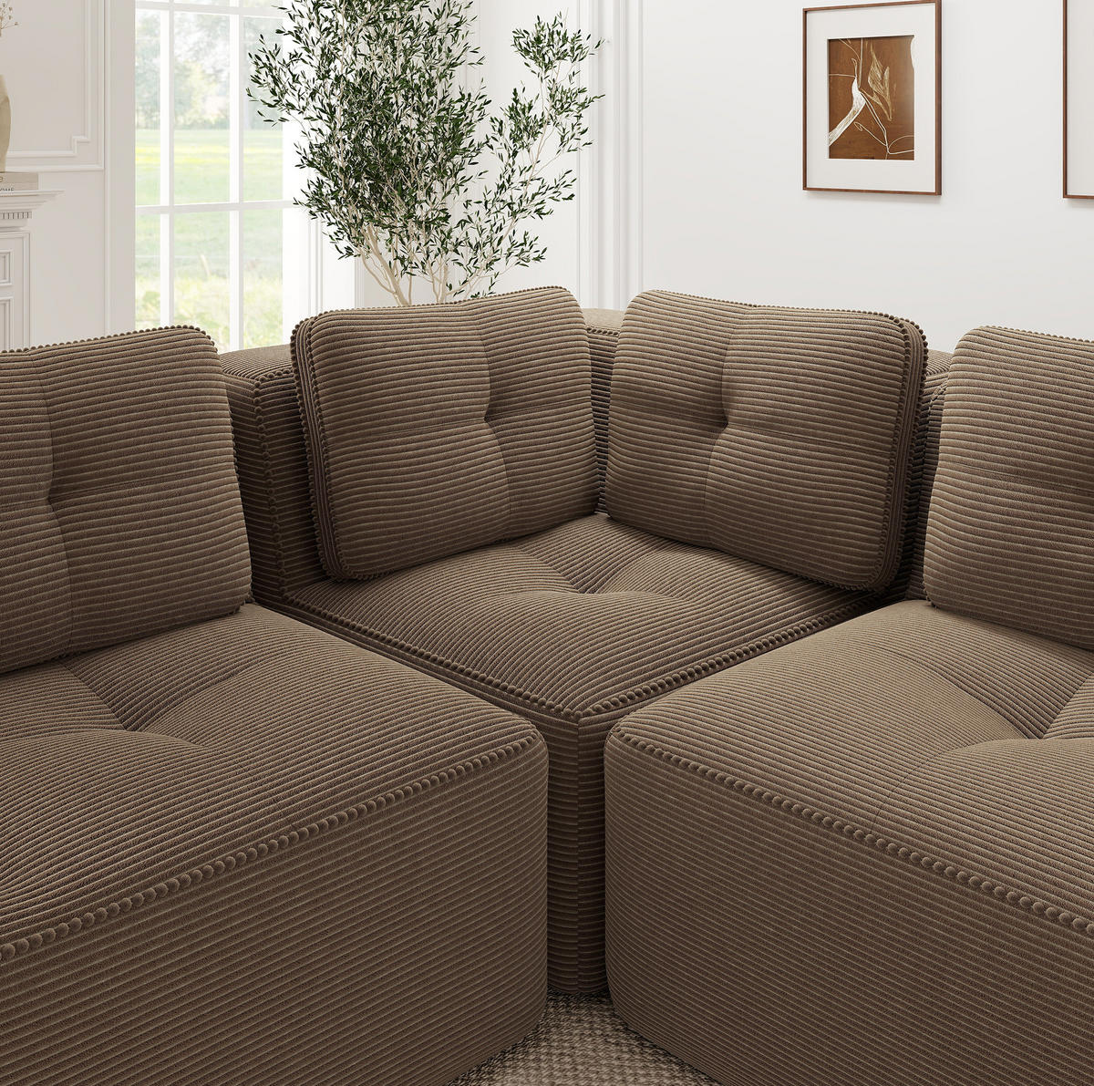 ECKSOFA modular Cord Brown 3-tlg. - Braun, Kunststoff (104/177cm) - Meubliv