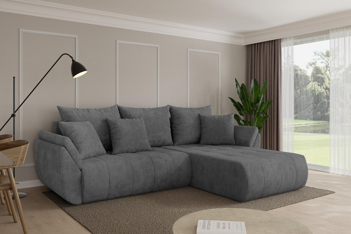 ROHOVÁ SEDAČKA s funkcí spaní, otoman vpravo TOKO-L 277x194x86 tmavě šedá manšestr - černá/tmavě šedá, kompozitní dřevo/textil (277/194cm) - ALTDECOR