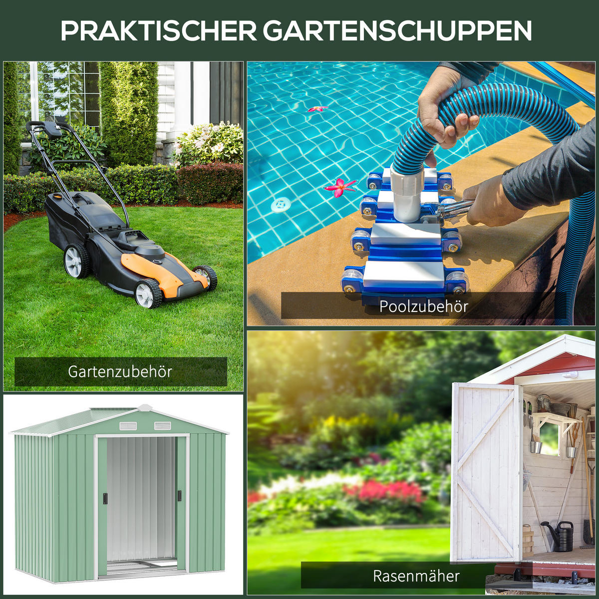 GERÄTEHAUS, Geräteschuppen, Garten Schuppen mit Bodenrahmen, Stahl, Hellgrün - Grün, Metall (130/185/213cm) - Outsunny